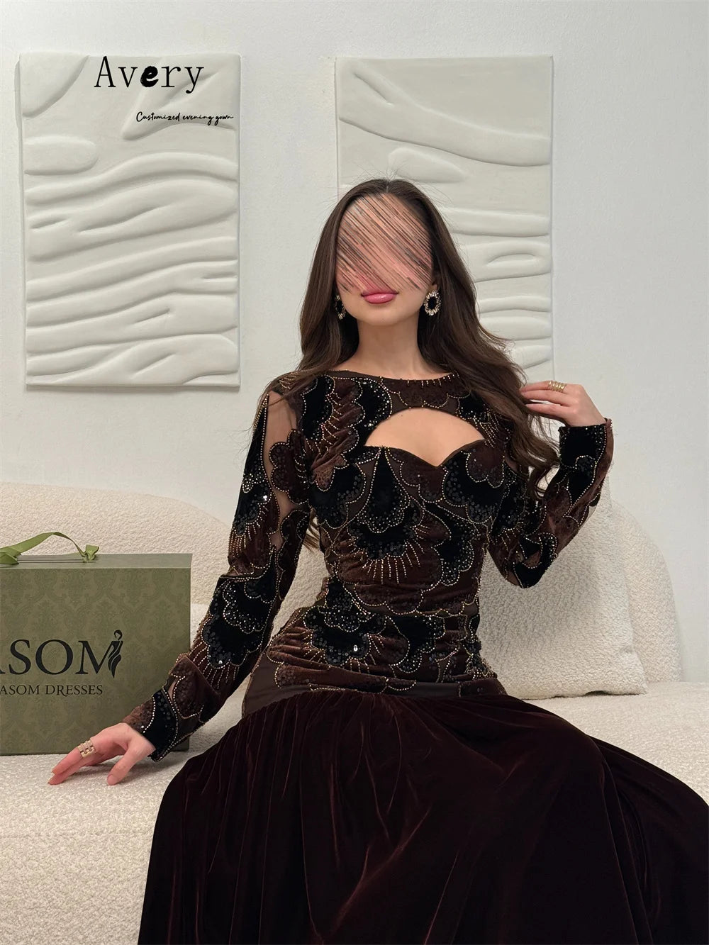 Maxy Avery Customized A-line Flower Long Sleeve Embroidery Evening Dresses for Woman Party Wedding Prom Dress Formal & Evening Gowns