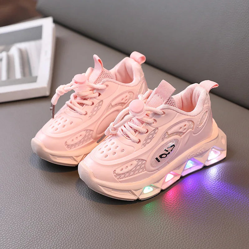 Visco New Tennis Shoes LED Children Train Boys Girls Casual Sneakers Kids Flats Mesh Breathable Sports Shoes Toddler Illuminated Shoes