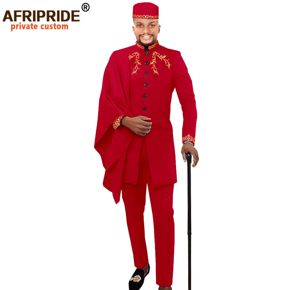 Maxy Men Clothing for Party Wedding Dashiki Printed Coats Ankara Pants and Hat 3 Piece Set Tribal Suit Wax AFRIPRIDE A2016017