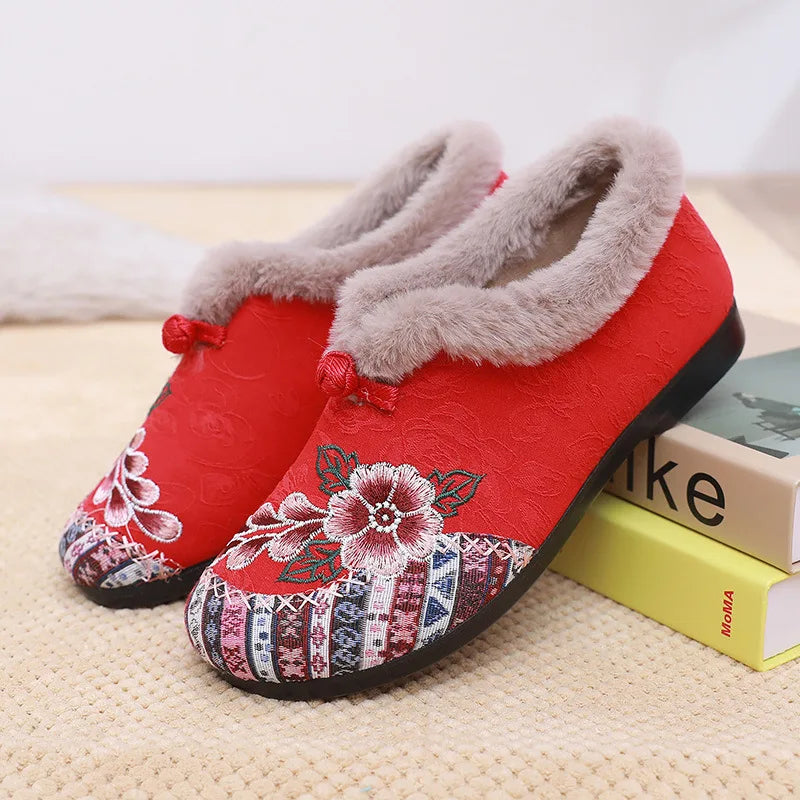 Maxy Winter Women's Fashion Non-Slip Flat Shoes Lightweight Casual Soft Snow Shoes Comfortable Plugging Thickening Warm Shoes