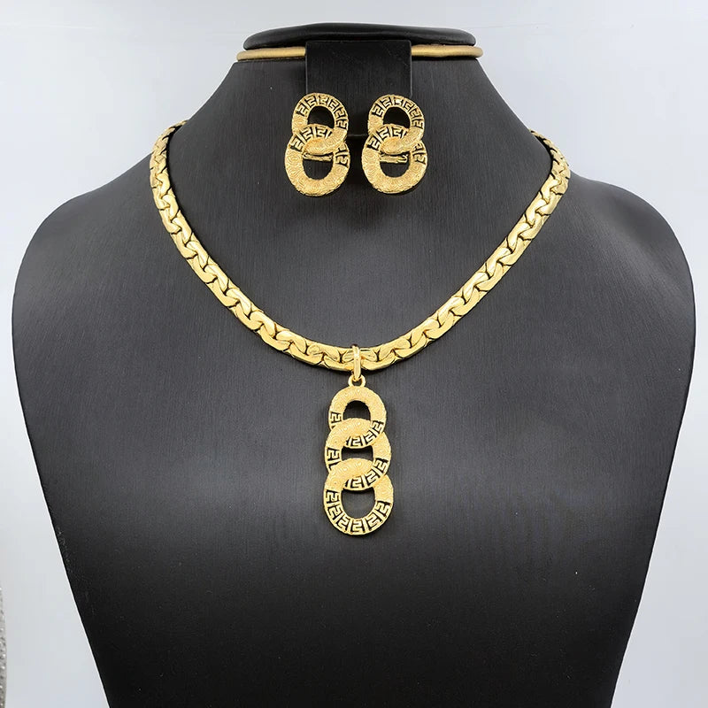 Maxy Necklace Dubai Gold Plated Jewelry Geometric Earrings Long Pendant for Women Wedding Bride Arabic Nigerian Jewellery Accessories
