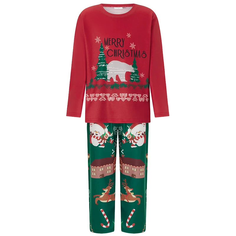 Family Matching Christmas Sleepwear Set Tree Print Long Sleeve Round Neck Tops Romper Trousers Pajama Set