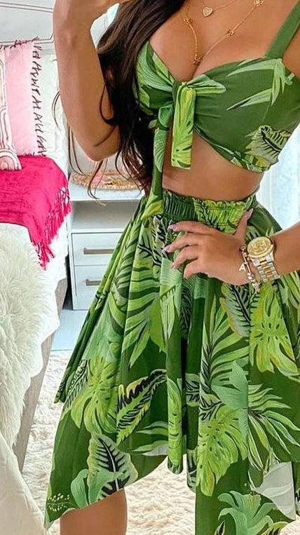 Maxy Women Two-piece Set Floral Flower Print Tank Top & High Waist Mini Skirt Sexy Summer Clothes