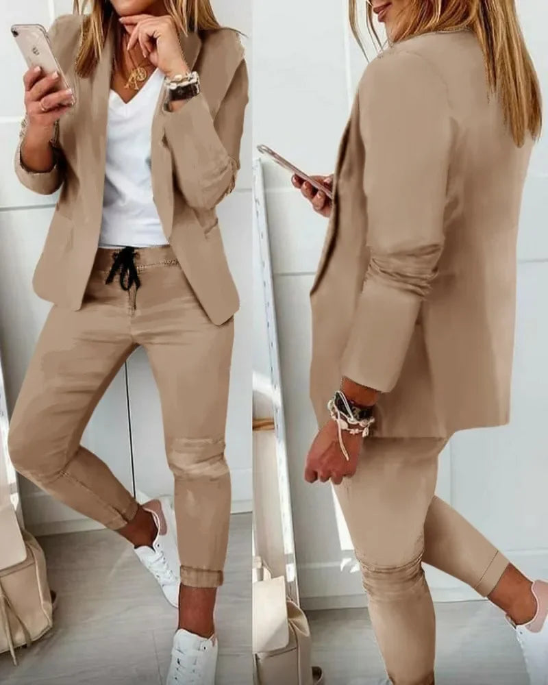 Maxy Spring Autumn Two Piece Sets Women Printted Elegant Blazer & Pants Set Outifits Fashion Tracksuits Casual Elegant Female Sets