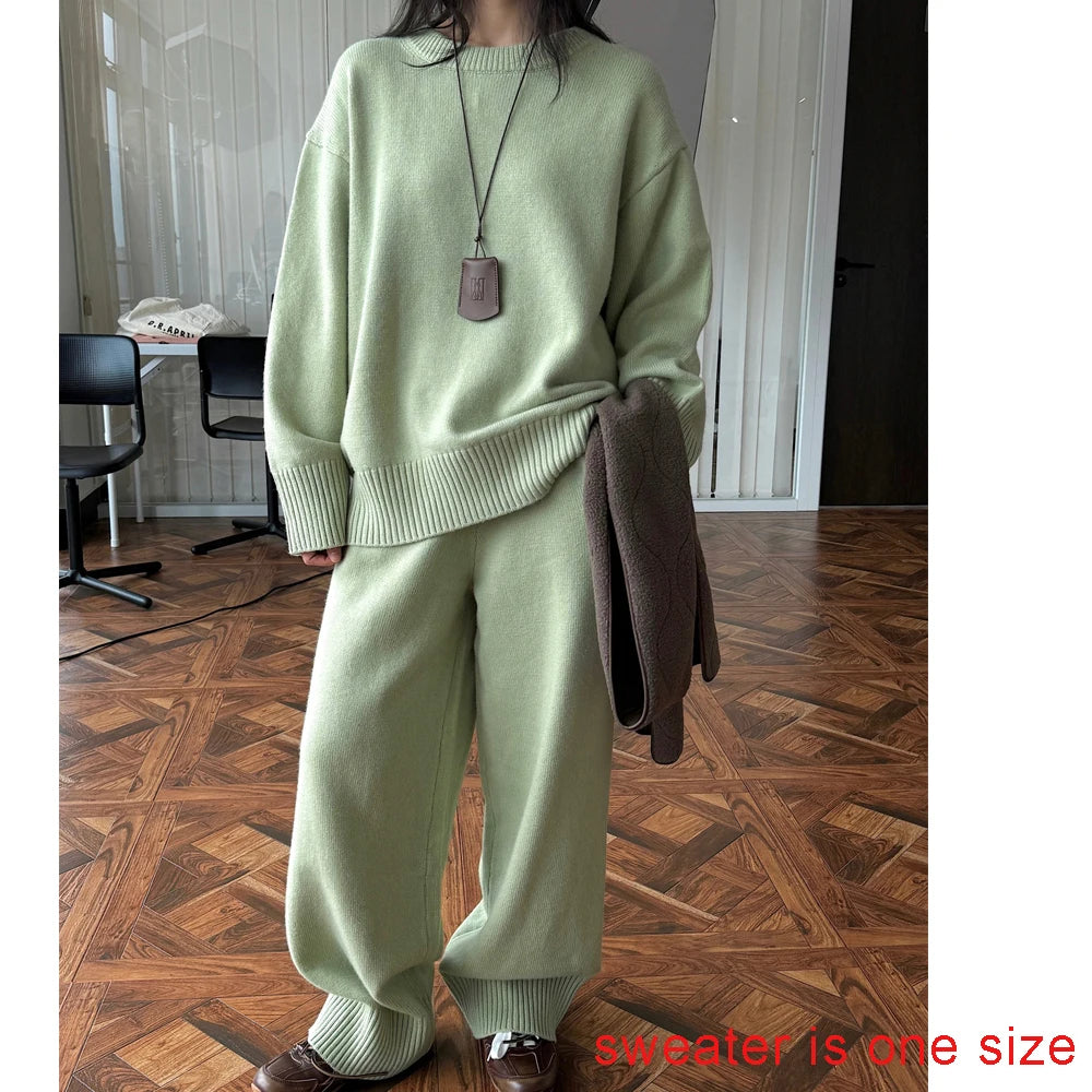 Women Sweater Suits High Quality 50% Wool Pullover With Knitted Pants Two Piece Sets Tracksuits Ladies Outfits Winter Clothes