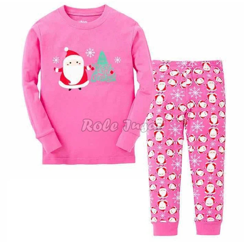 Kids Halloween Christmas Tops + Pant Cosplay Costume Boys Girls Santa Claus Print Pajamas Nightwear Home Clothing 2-7 Years