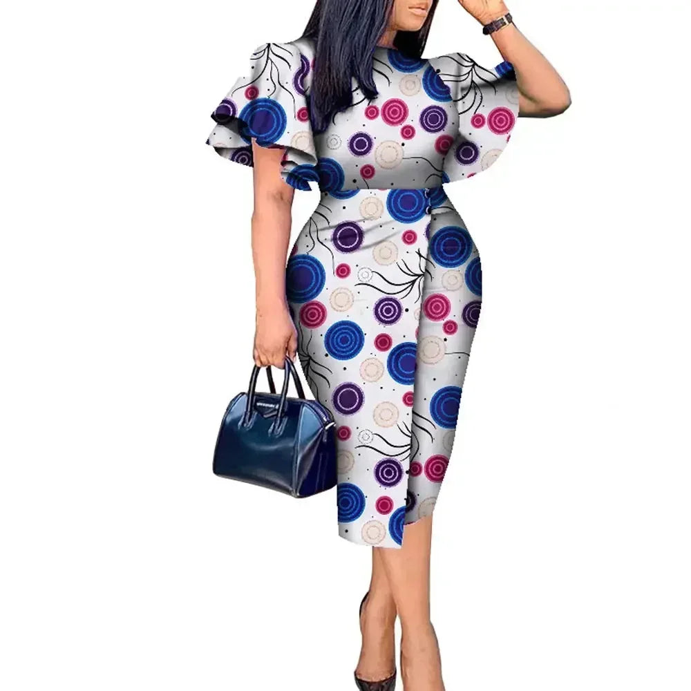 Maxy African Women Clothing Wax Print Kitenge Designs Butterfly Sleeve Dress WY8313