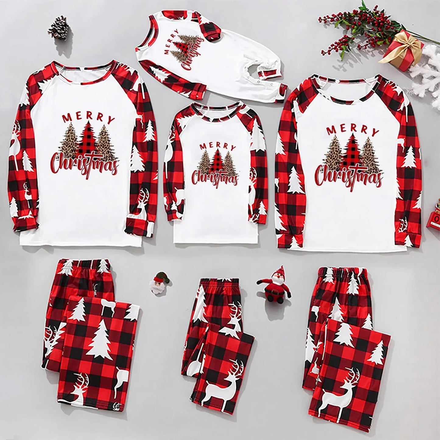 Christmas Family Pajamas Santa Trees Printed Mother Daughter Max Matching Clothes Casual Soft Sleepwear Xmas Family Look Clothing