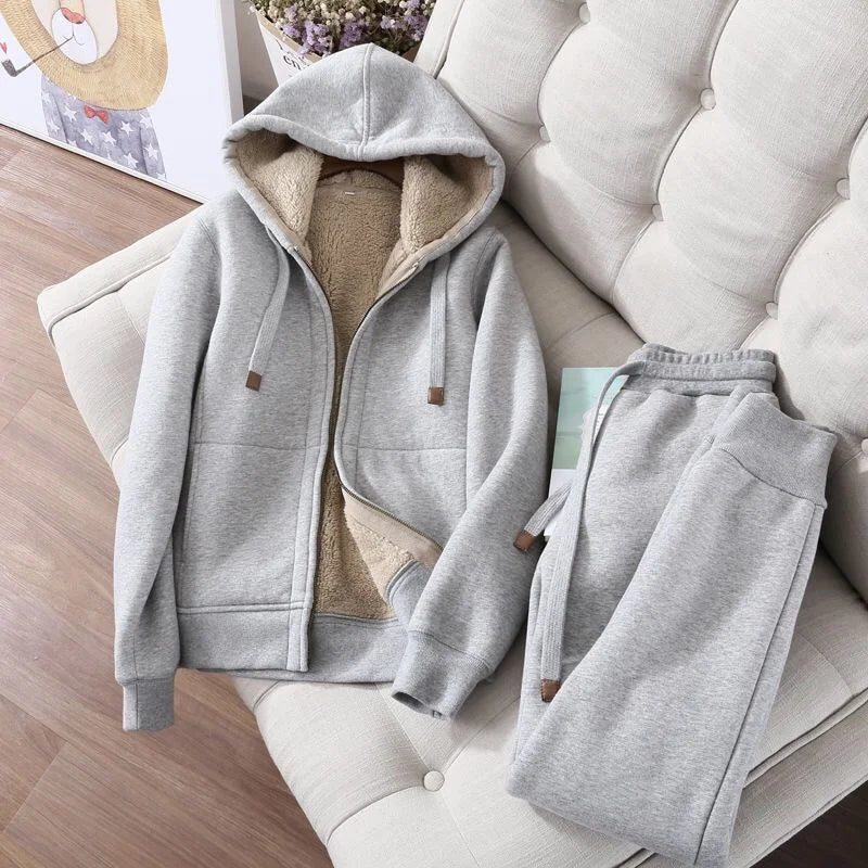 Maxy Autumn Winter Sweatshirt Sweatpants Two-piece Suit Women Fleece Thicken Sports Casual Sets Hoodies Coat Trousers 2-piece Sets