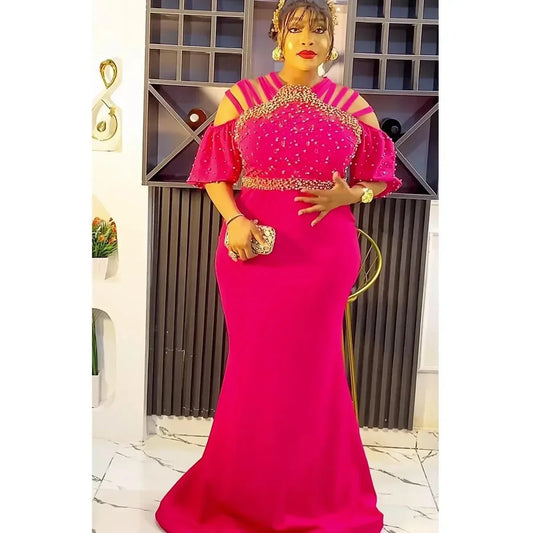 Maxy Plus Size Party Dresses for Women New Fashion Dashiki Ankara Wedding Evening Gown Elegant Turkey Muslim Maxy Dress