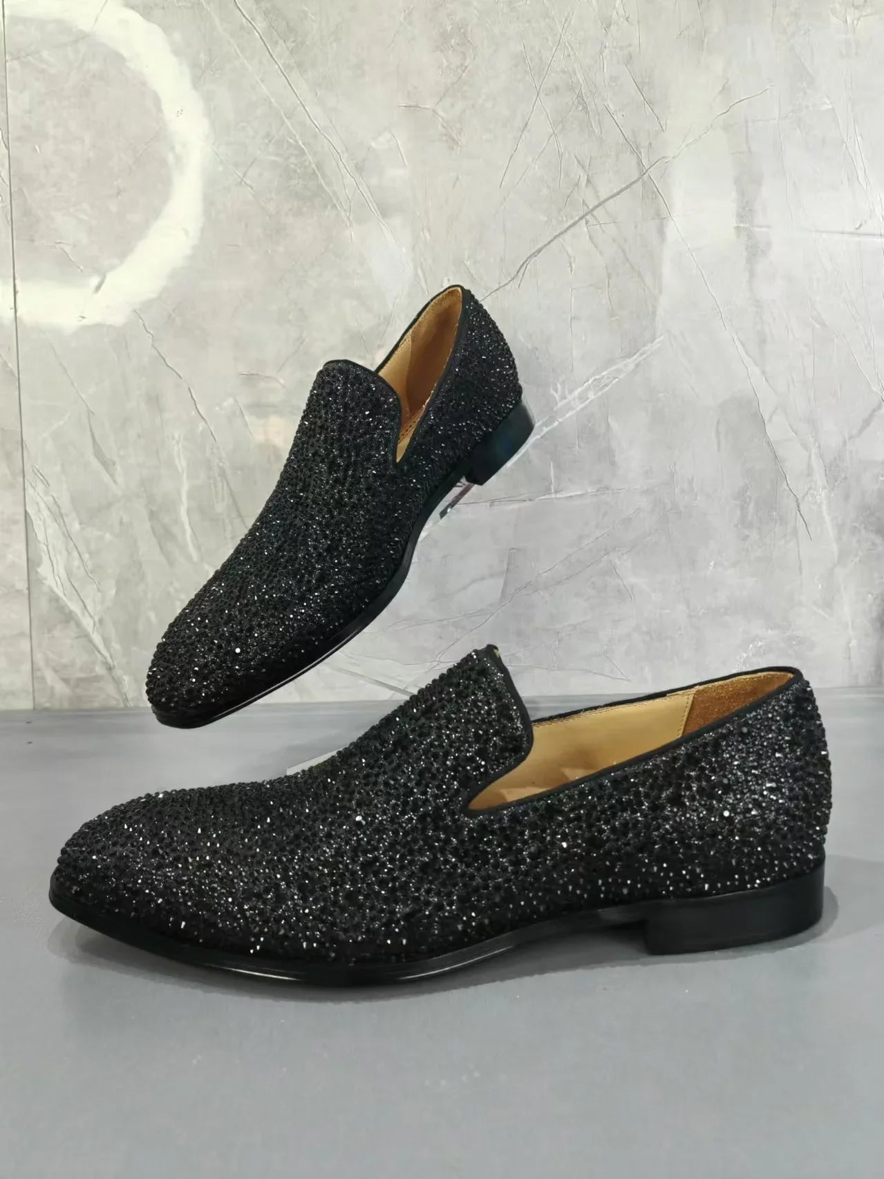 Visco New Square Toe Flat Slip-On Men's Casual Sports Shoes Rhinestones Street Punk Office Commuter Men Plus-Size Single Shoes