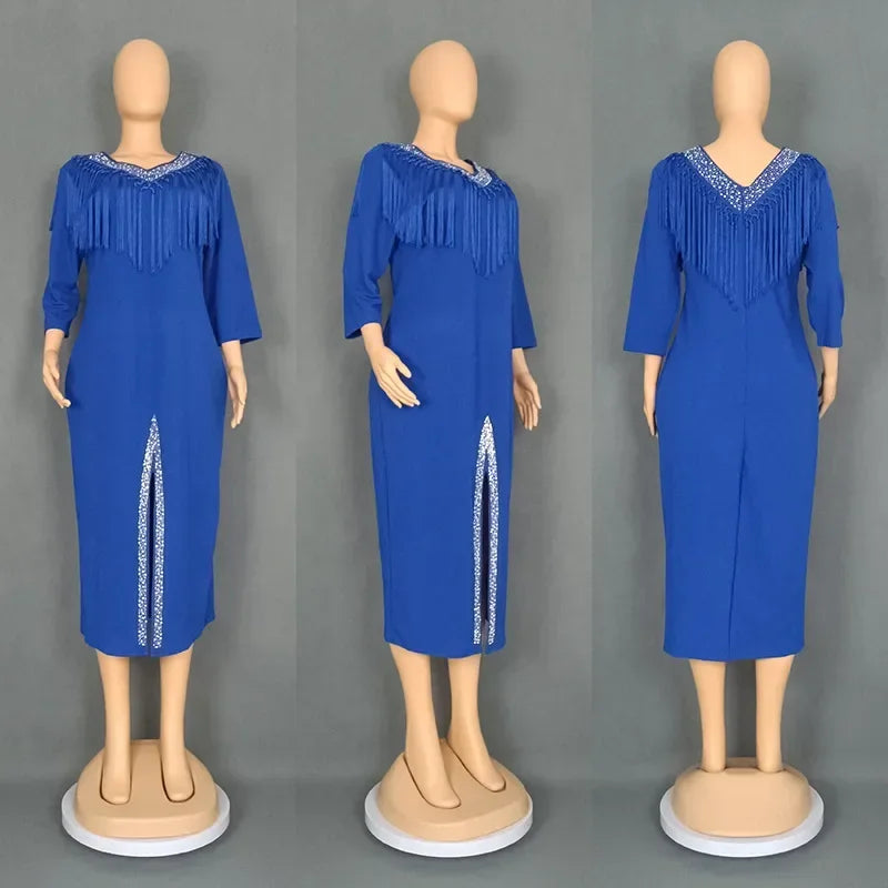 Amay Dresses for Women Plus Size Clothing Summer Long Sleeve Tassel Party Evening Maxy Dress Outfits Dashiki Luxury