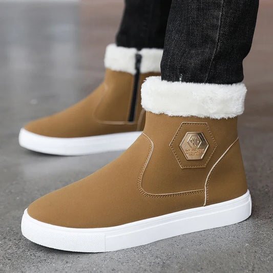 Amay Size 47 Men Boots Winter Trendy Men's Short Boots Plus Velvet Warm Fashion Cotton Boots Casual Versatile Platform Snow Boot