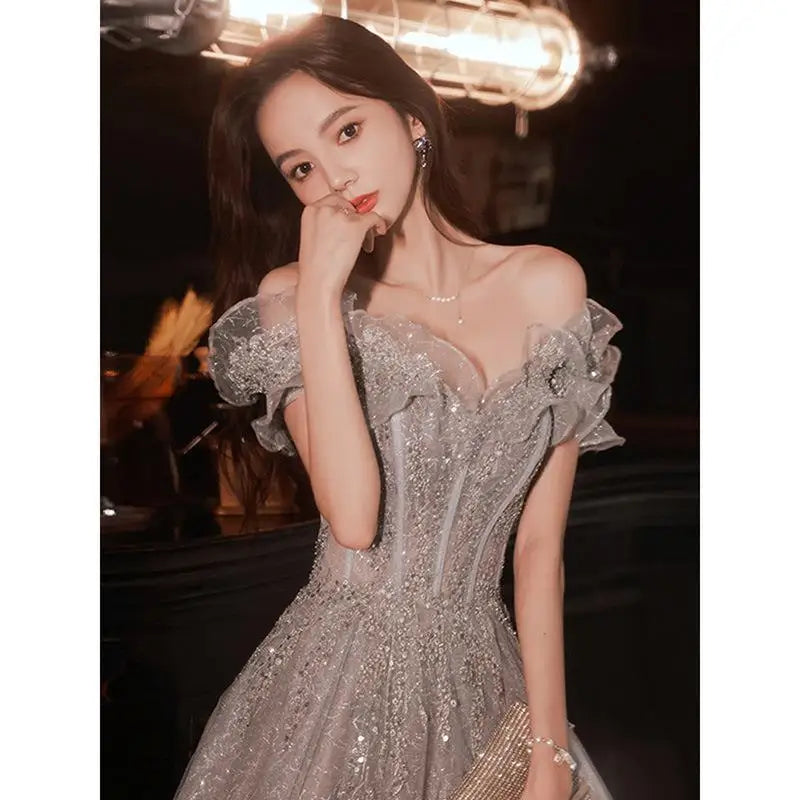 Maxy Banquet Evening Dress for Women New Style Spring and Summer One Shoulder Elegant Annual Meeting Host Fairy Style Birthday Dress