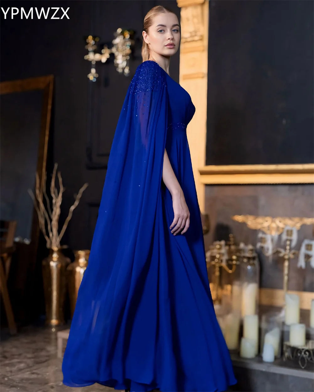 Amay Customized Prom Gown Formal Women Evening Dress YPMWZX V-neck A-line Floor Length Skirts Draped Bead Bespoke Occasion Dresses Pa