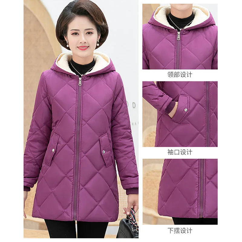 Middle-Aged And Elderly Mothers Winter New Plus Velvet Cotton-Padded Jacket Coat Women's 40 Years Old 50 Medium Long Warm Coat