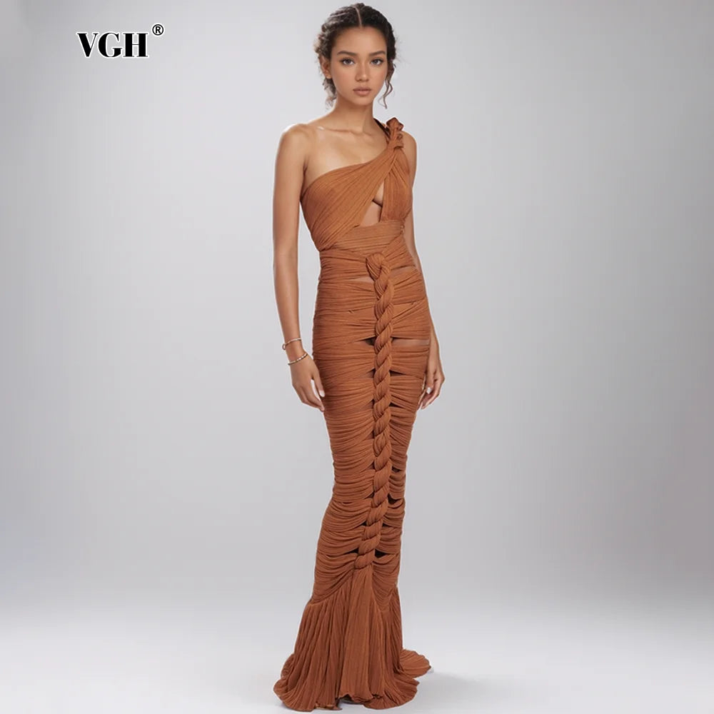 Maxy Sexy Folds Two Piece Sets for Women Diagonal Collar Sleeveless Tops High Waist Bodycon Skirts Slimming Set Female Fashion New