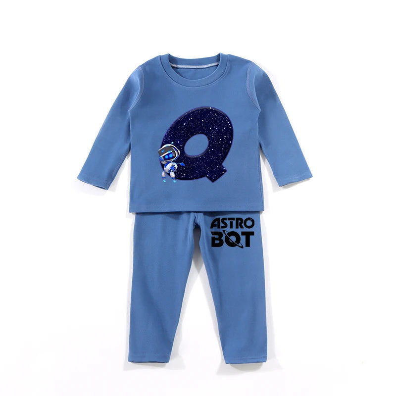 Maxy Astro Bot Kids Pajamas Set Anime Printed Letter Autumn Winter Warm Shirt Tops Boys Girls Children Clothing Nightshirt Gift