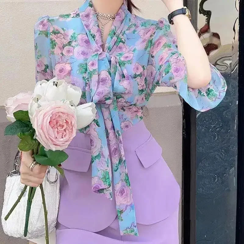 Shirt Splicing Holiday Outfits Blouse and Pant Sets for Women 2 Pieces Summer 2025 Trousers Woman Aesthetic Clothing Sales Trend