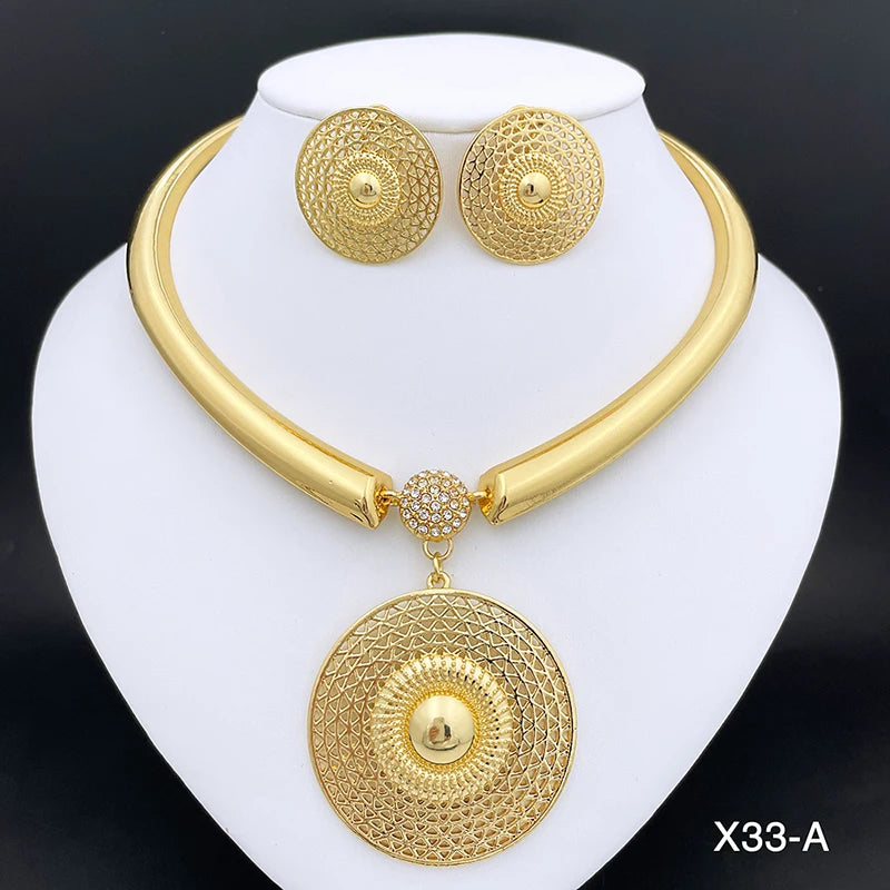 Women Necklace Earrings Set 18K Gold Plated Dubai  Fashion Jewelry Nigeria Bride Jewelry Wedding Party Gifts