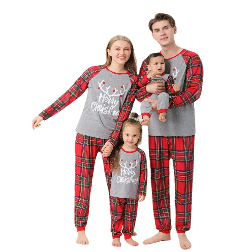 Family Matching Sleepwear, Cotton Deer Printed Pajamas for Adults and Kids,Homewear Sets for Halloween & Christmas