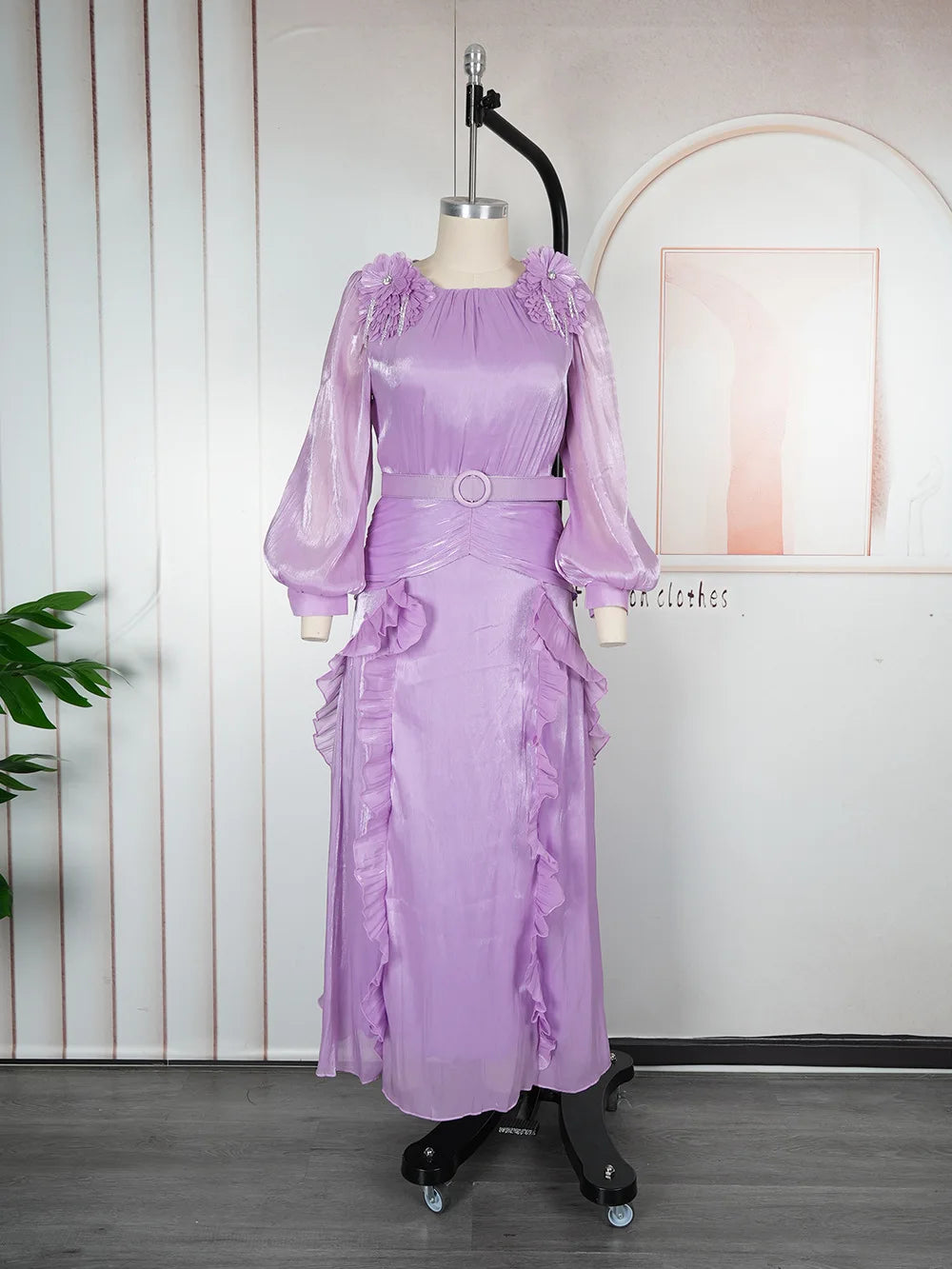 Maxy New Luxury Pleated Party Dress Round Neck Plus Size Dashiki Abaya Women Evening Dress