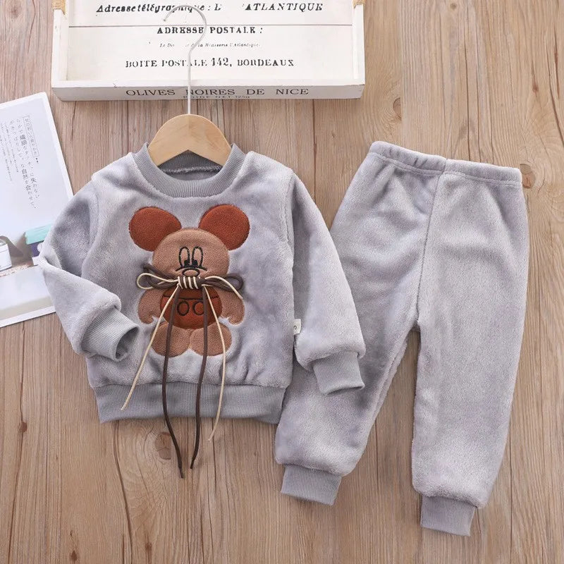 Maxy Children Toddler Set Cartoon Rabbit Pajamas Baby Boy Girl Flannel Warm Sleepwear Top+Pants 2pcs Autumn Winter Casual Clothes New
