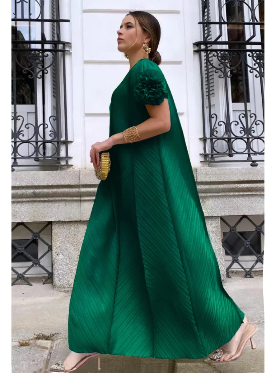 Maxy Pleated Heavy Industry Flower Disc Geometric Pleated Dress Versatile Age-reducing Mother Outfit for Women