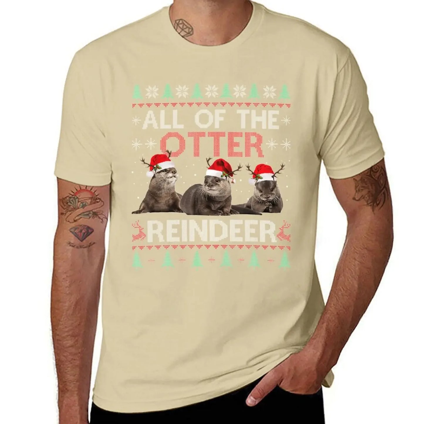 Maxy All Of Otter Reindeer Christmas Ugly Sweater Pajamas Xmas Gi T-Shirt designer shirts summer clothes mens clothes