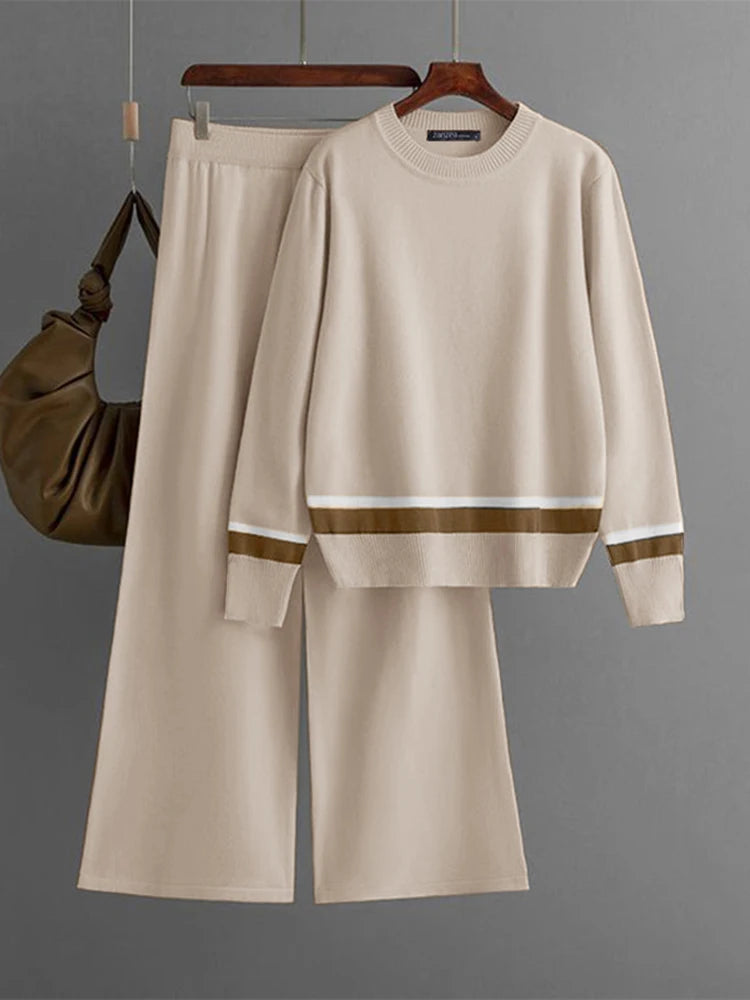Maxy ZANZEA Casual Women Tracksuits Autumn Spring Long Sleeve Knitted Blouse Pant Sets Fashion Matching Sets Winter 2PCS Outfits