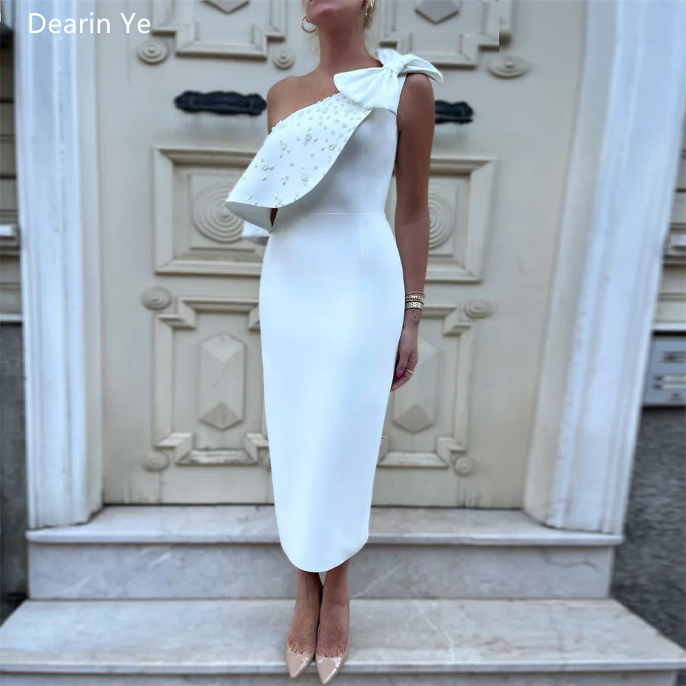 Amay Customized Formal Gown Dearin One Shoulder Sheath Ankle Length Skirts Bows Beading Sleeveless Bespoke Occasion Dresses Prom Even