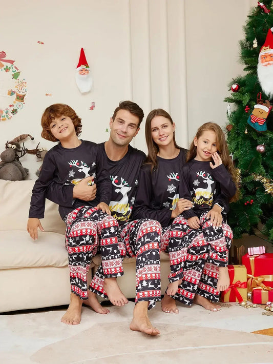 New Year's Clothes 2024 Deer Print Christmas Pajamas Set Family Matching Clothes Baby Dog Romper Long Sleeve Sleepwear Xmas Look