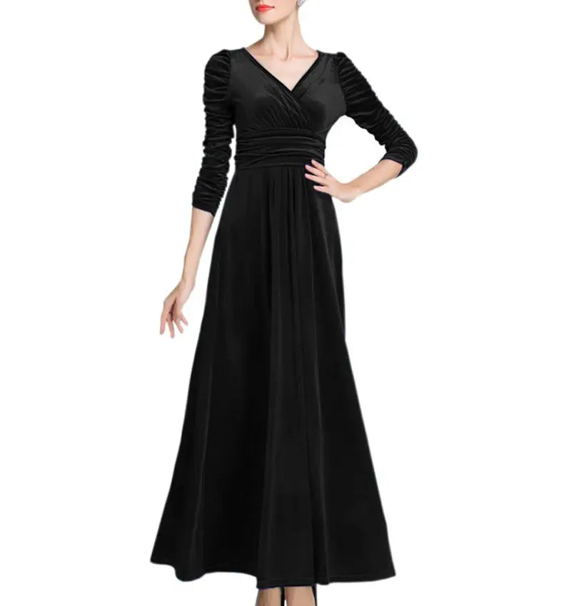 Maxy Women Clothing Plus Size Long Dress Velvet Autumn V-Neck  Evening Bridesmaid Party Prom Abayas Muslim kaftan African Maxy Dress