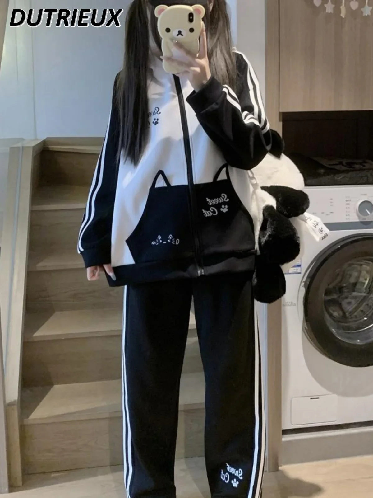 Maxy Fashion pants suit Autumn and Winter Sweet Sports Suit Female Japanese College Style Hooded Thickened Two-piece Set for Women
