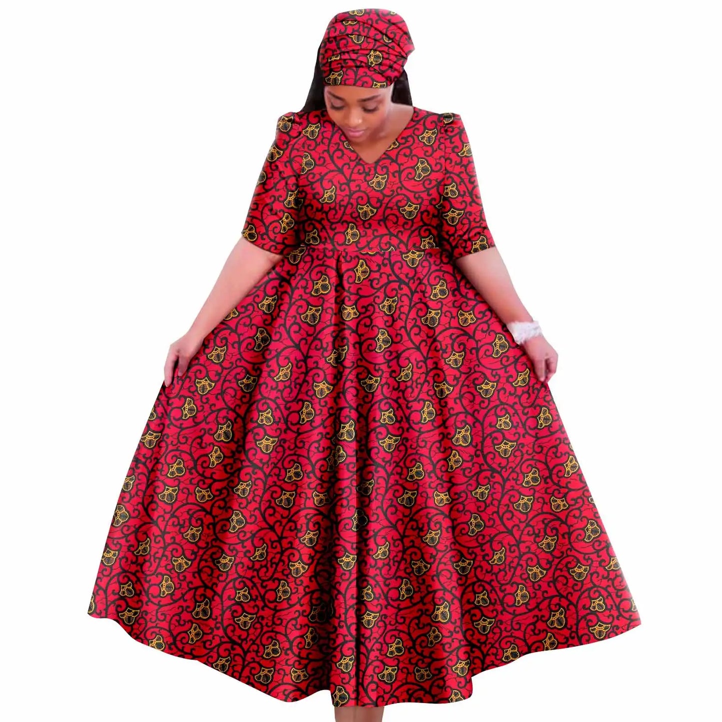 Maxy Church Dresses for Woman Traditional Party Gown V Neck Maxy Dress with Free Turban Wedding Africa Turkey Style 2425083