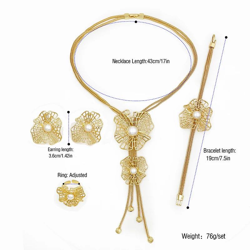 Maxy Latest Jewelry Set For Women Luxury Design Dubai Nigeria Trending Necklace Earrings Ring Bracelet Imitation Pearl