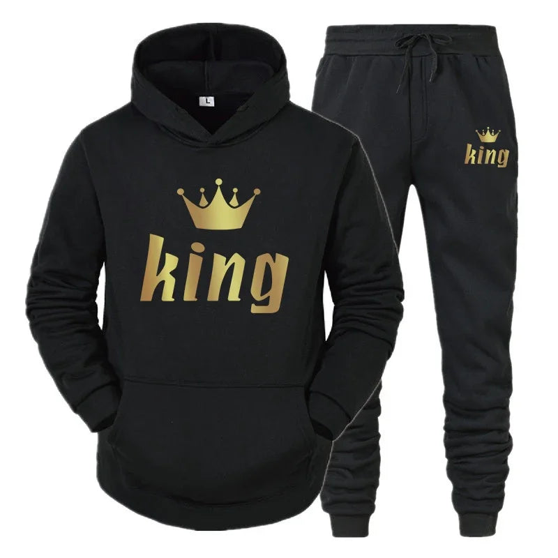 Maxy King And Queen Couple Outfit Hoodie and Jogger Pants High Quality Men Women Daily Casual Sport Jogging Suit King Queen Tracksuit