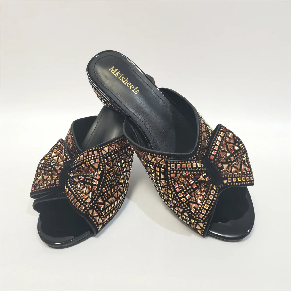 Amay Women's Slipper New Rhinestone Sandals High Heel 6cm  Fashion Bow with Rhinestone Platform Casual Ladies Slippers F4-1113-2