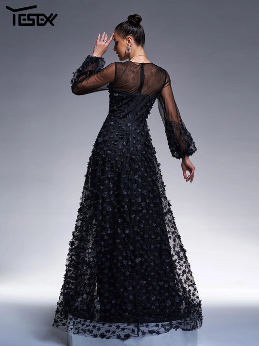 Maxy New Black Tulle Round Neck A Line Birthday Party Elegant Beautiful Women's Formal Occasion Maxy Church Dress