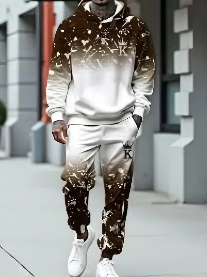 Maxy Men's Simple Design Hoodies Pants Two Piece Sets Autumn Winter Outdoor Street Hip Hop Long Sleeve Clothes Loose Casual Tracksuit