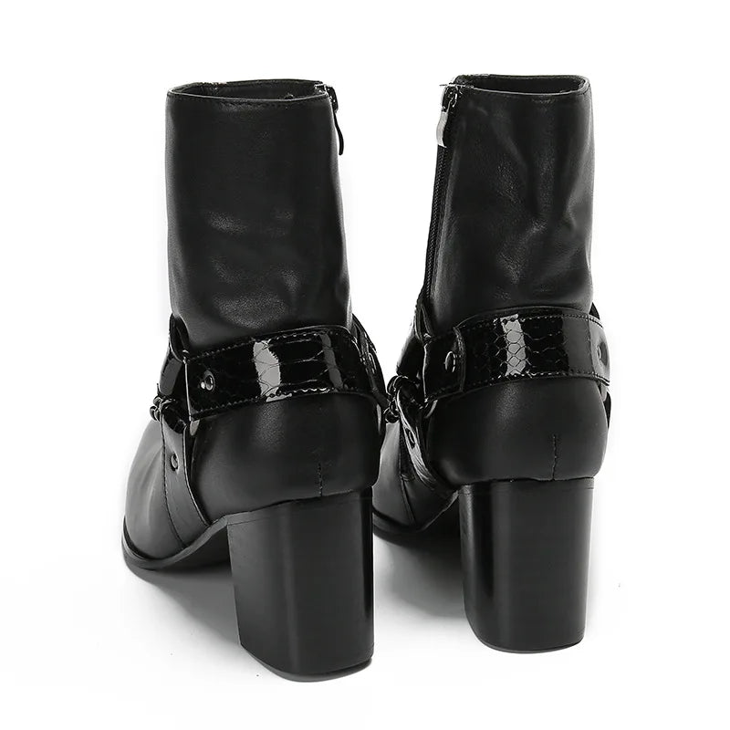 Maxy New pointed leather boots, high top workwear boots, British style enhanced high top men's boots, cowboy boots