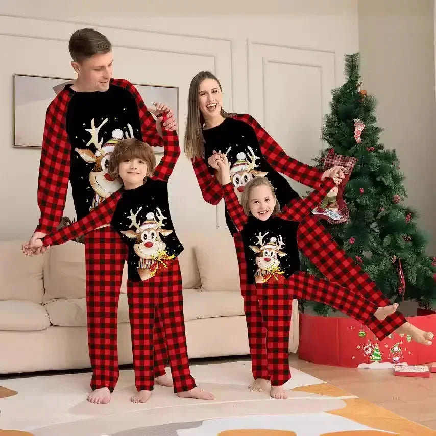 New 2024 Christmas Clothing Set Plaid Print Blank Family Matching Pajamas Baby Romper Pyjamas Casual Soft Sleepwear Xmas Look