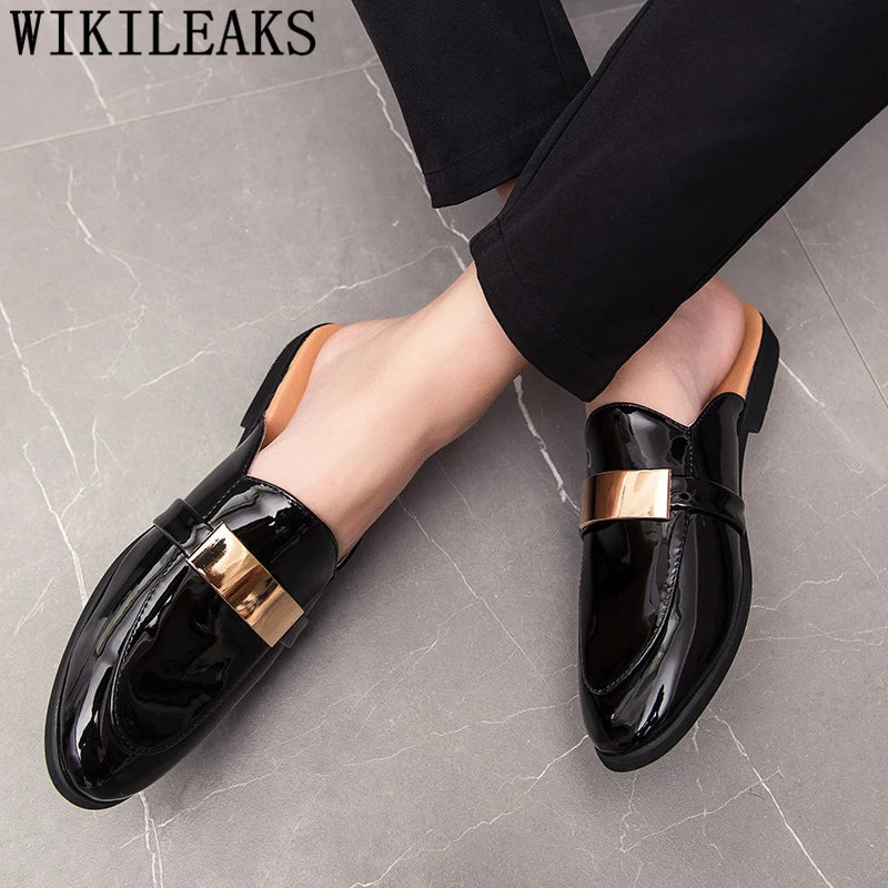 Maxy Black Half Shoes For Men Patent Leather Mens Shoes Casual Luxury Shoes Men Fashion Zapatos Charol Hombre Erkek Deri Ayakkabi