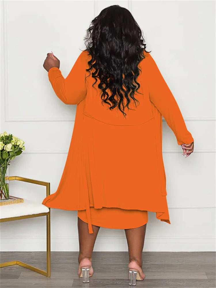 Maxy Plus Size Dress Sets 2 Piece Outfits Dresses Out Wear Coat Sexy Matching Suit Fall Clothes