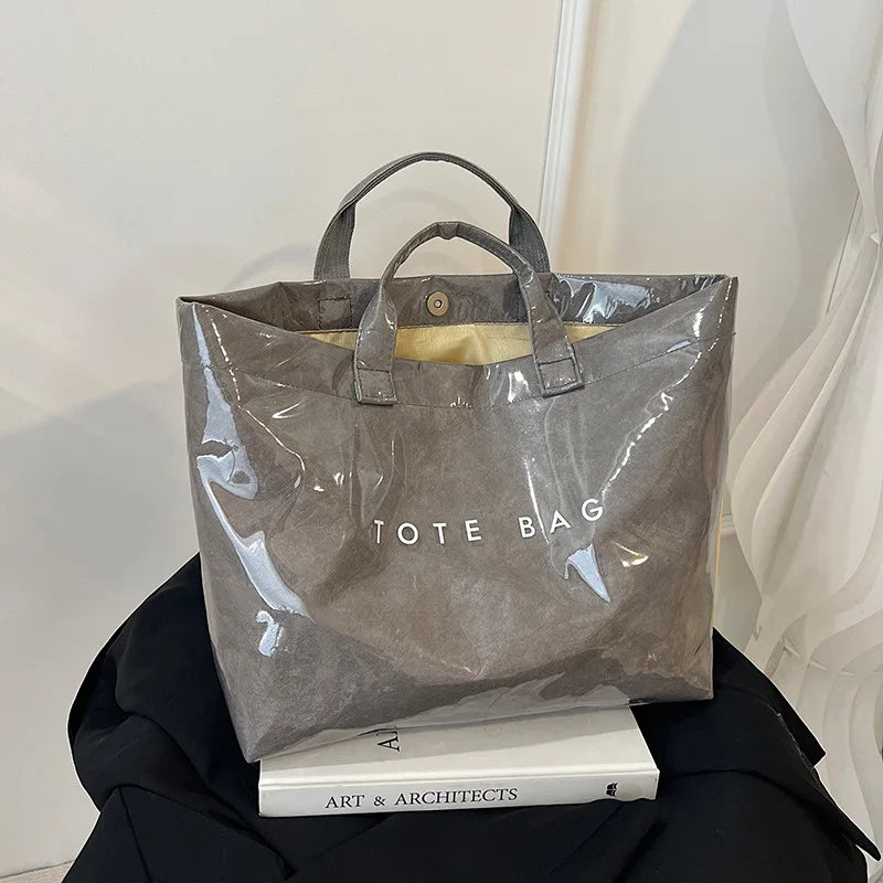 Maxy Retro DuPont Letter Casual Versatile Handbag Minimalist Transparent Simple Commuter Large Capacity Tote Bags for Women