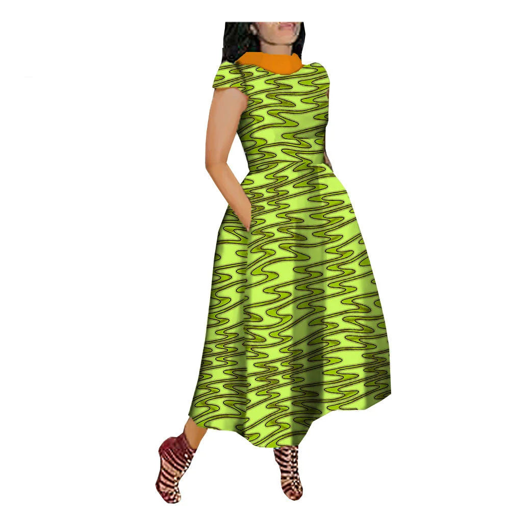 Maxy African Maxy Dress for Women Private Custom V-Back Short Sleeve Turn-down Collar Plus Size Casual Dress Ankara Attire Party Prom