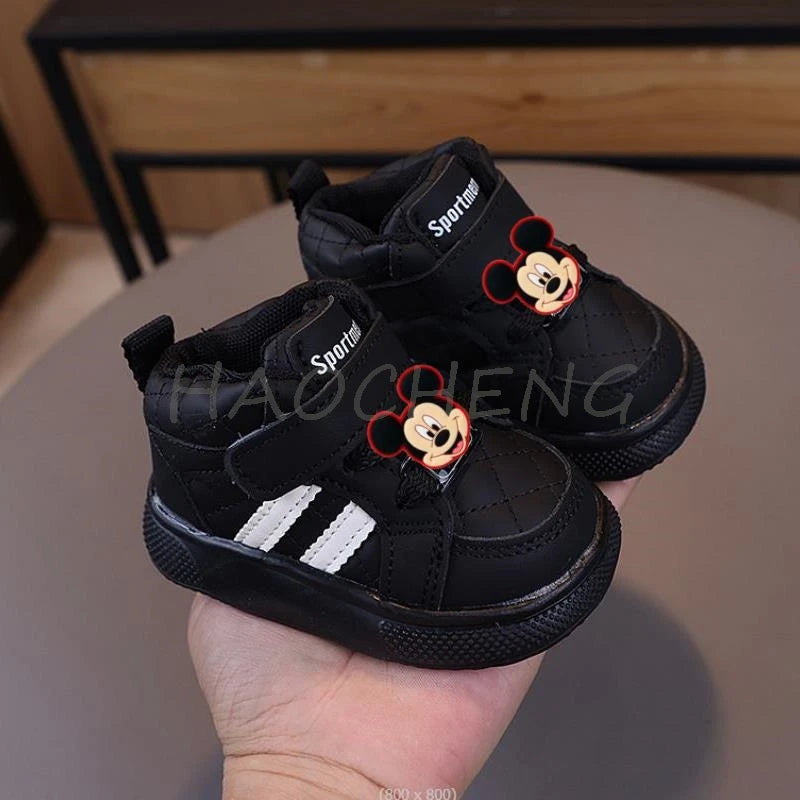 Visco Mickey Minnie Fashion Kids Sneakers High Top Breathable Casual Shoes Girls Non-slip Boys Outdoors Toddler Board Shoes