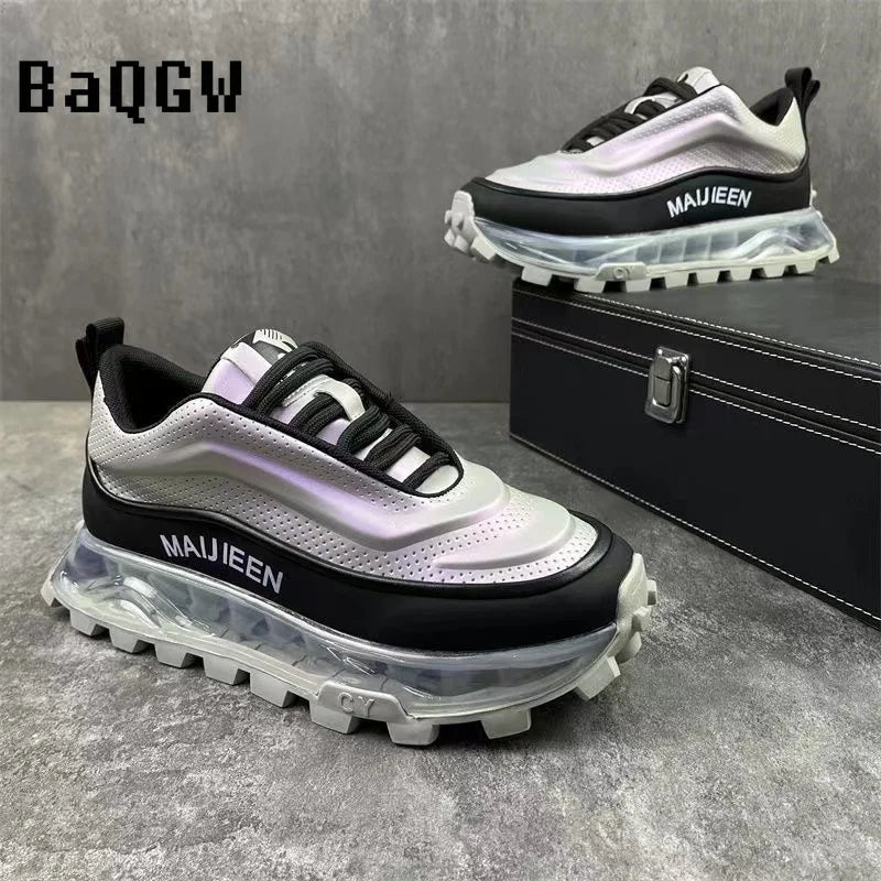 Visco Laser Design High Quality Men Thick Sole Lace Up Casual Sports Running Shoes Color Block Luxury Breathable Chunky Sneakers