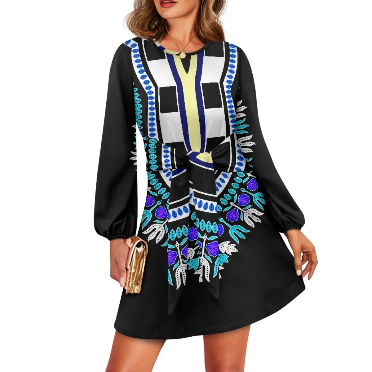Maxy O neck women trumpet sleeve dress Polynesian tropical style women formal elegant evening dress