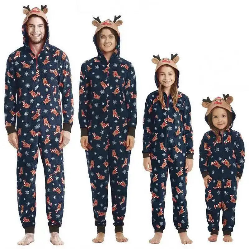 Christmas Gift for Family Pajamas Cute Deer Ear Hooded Jumpsuit Mother Father Kids Baby Matching Outfit Rompers Xmas Family Look